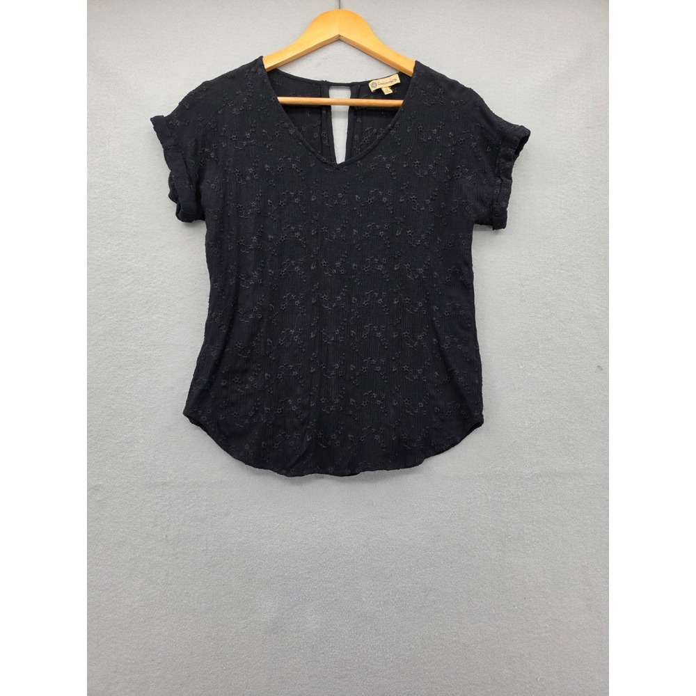 Democracy Black Embroidered V-Neck Top Short Sleeve Boho Blouse Small BN9139H93E